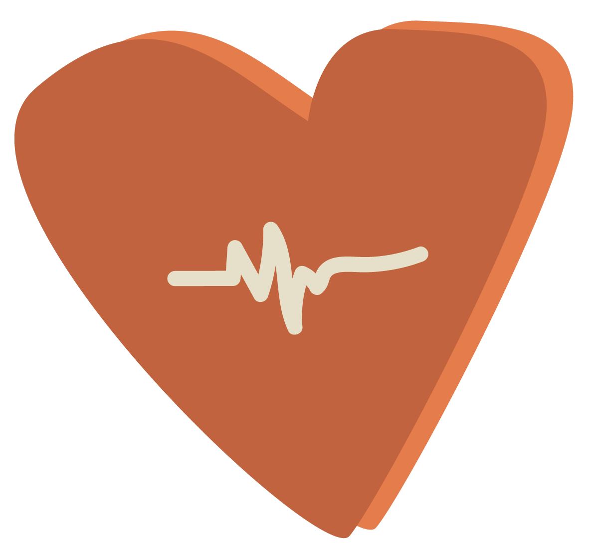 Et malet hjerte med et diagram af et hjerteslag i midten