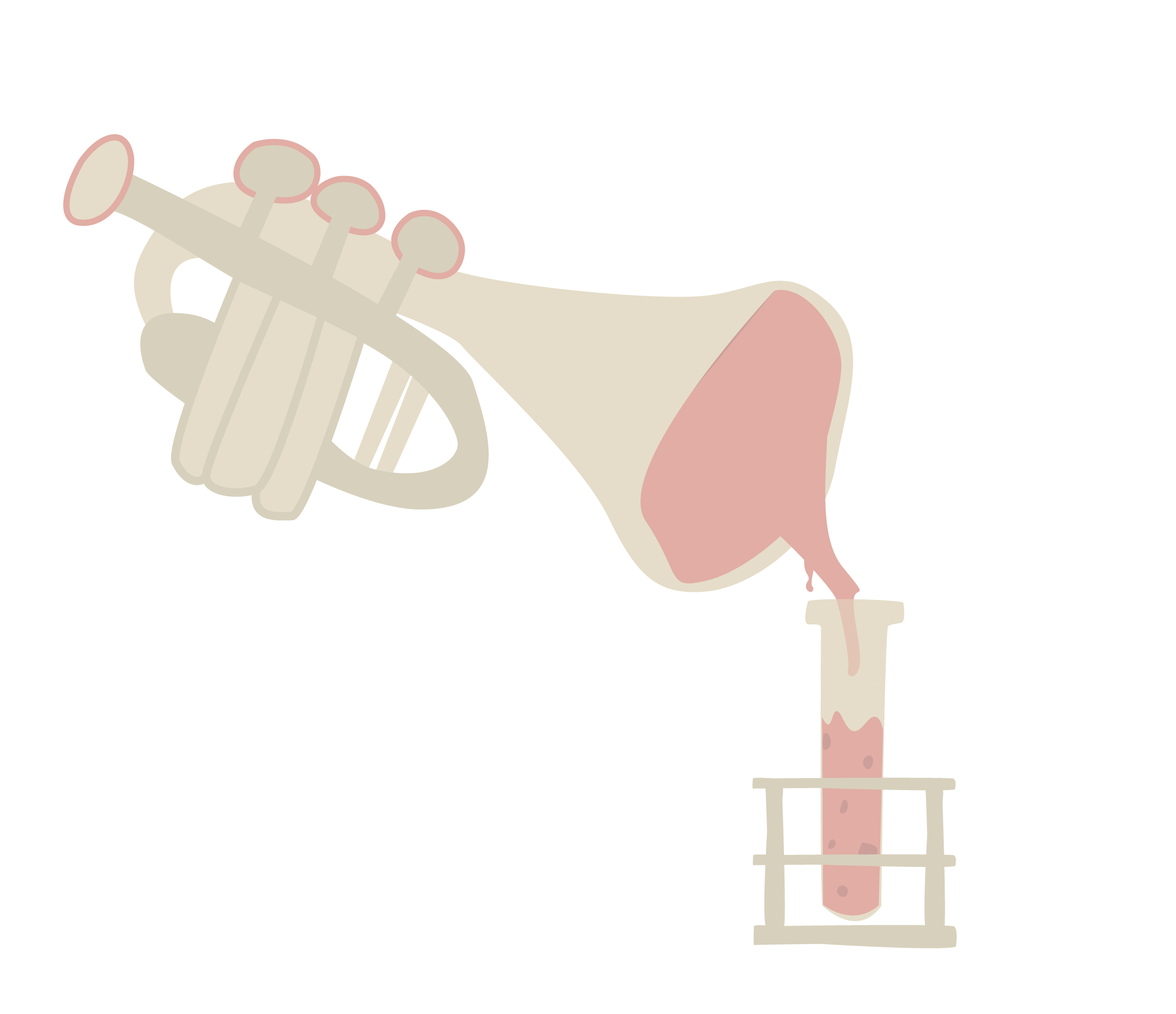 En trompet som hælder en væske over i et reagensglas som et symbol på sammenhængen mellem kultur og sundhed
