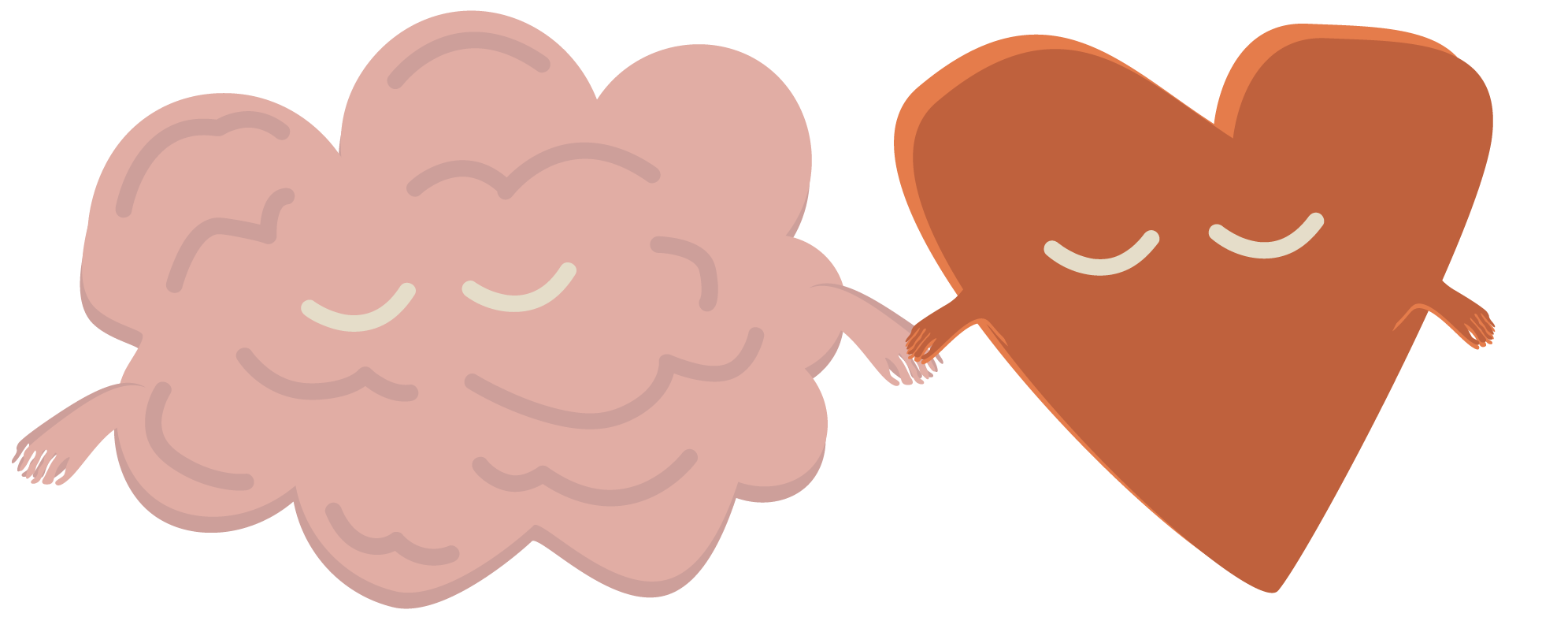 En illustration af en hjerne som holder hånd med et hjerte for at symboliserer sammenhængen mellem kultur og sundhed