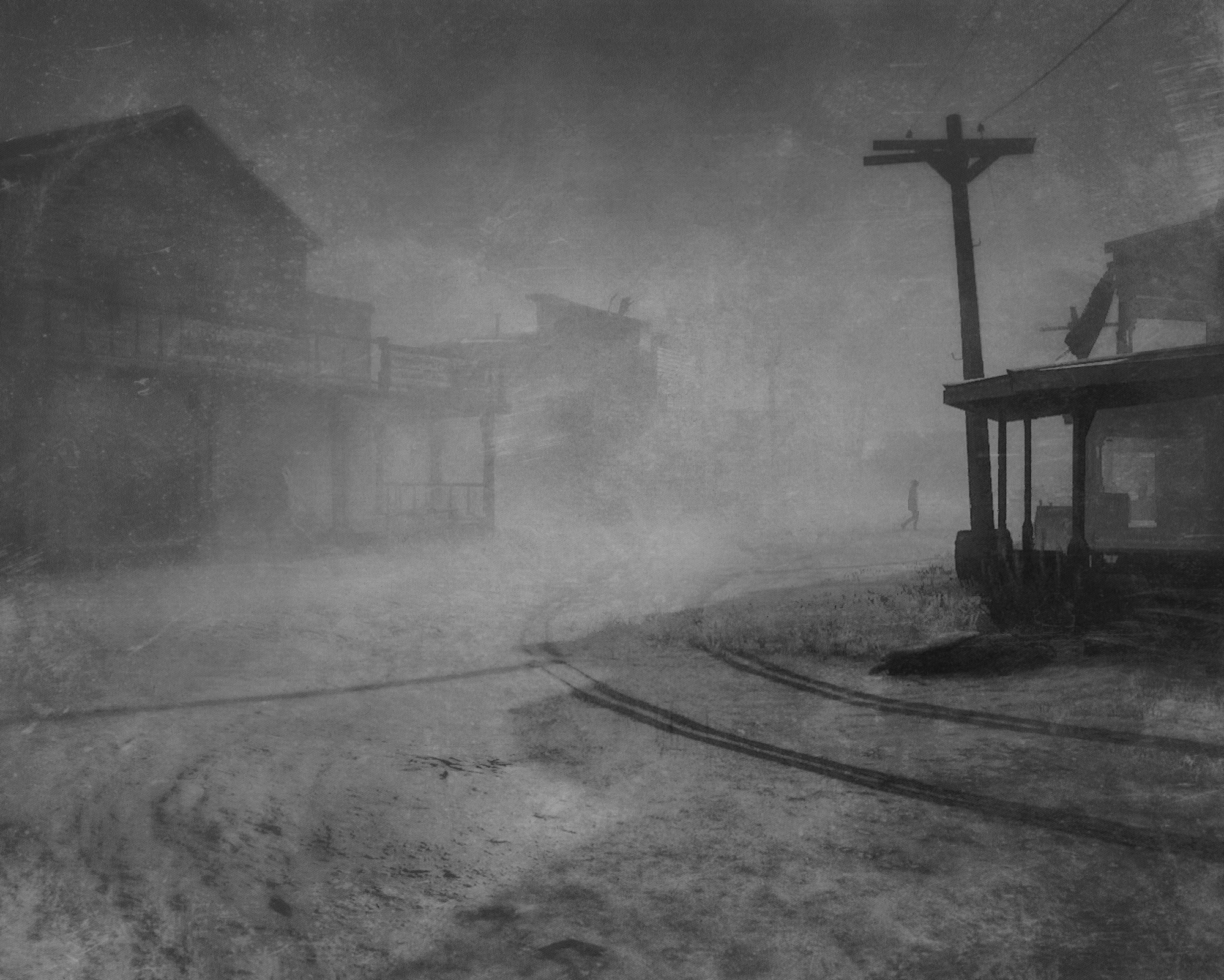 Et udsnit af en by, det er forfaldent, dystert og mystisk, taget af Esa Ylijaasko